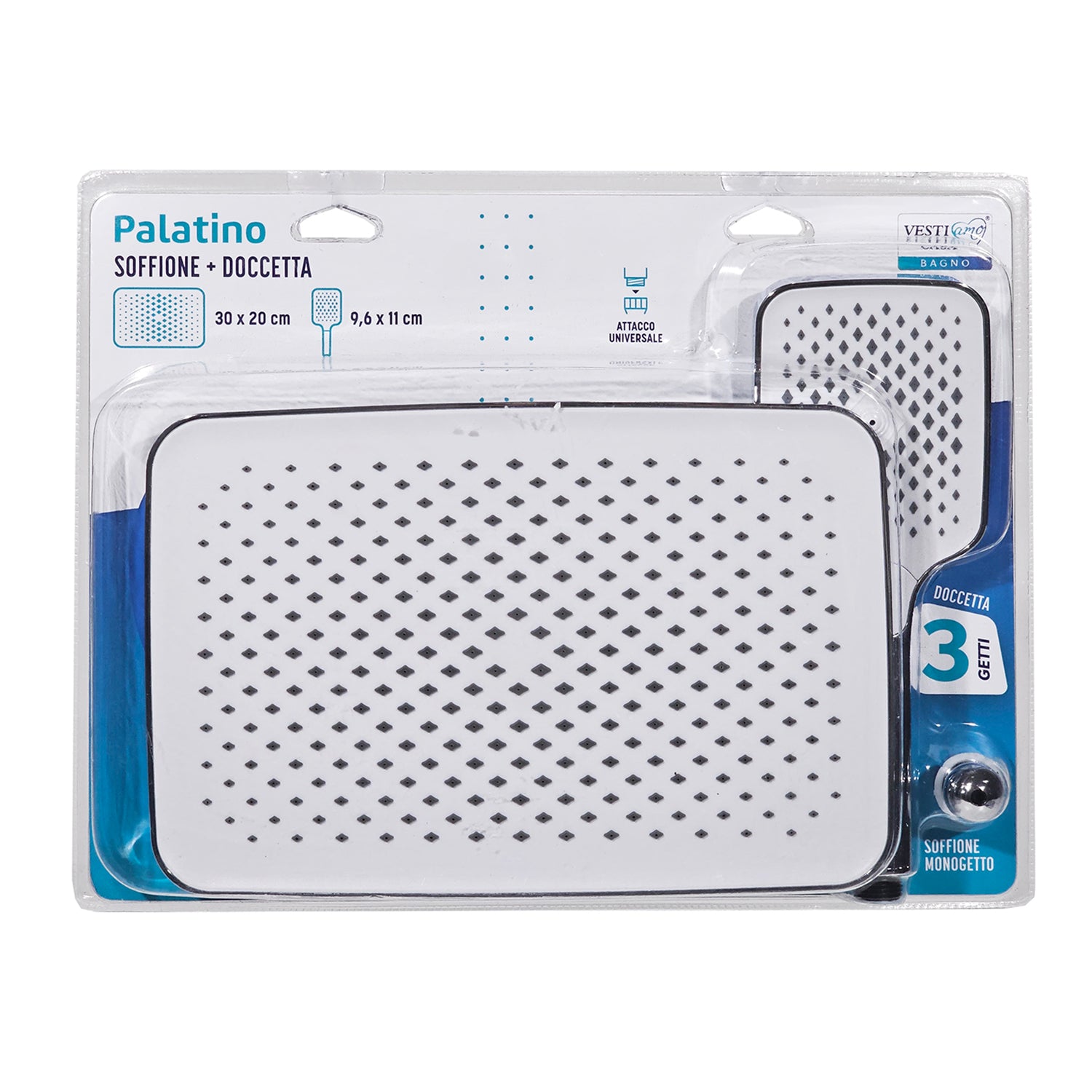 VESTIAMO CASA - Se Doccia Palatino Cromato con Soffione 30x20 cm e Doccetta 3 Getti